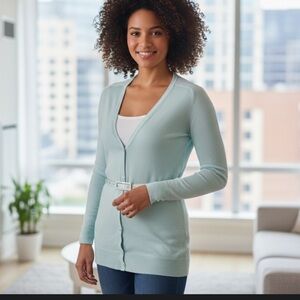 Alice and Olivia Powder Blue Cotton Cashmere Long Cardigan Sweater Small